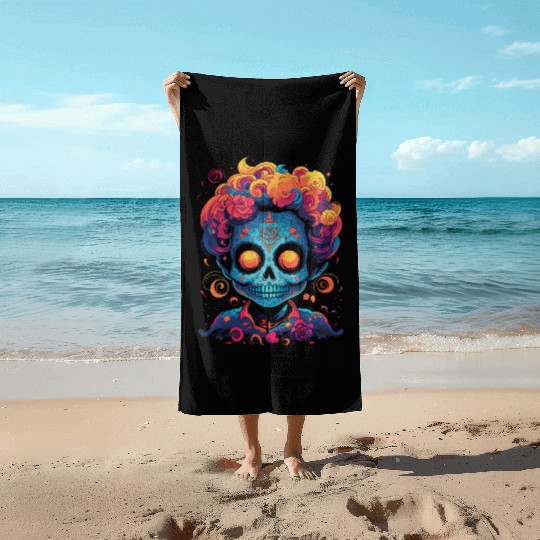 Dia De Los Muertos Sugar Skull Mexican Holiday Beach Towels