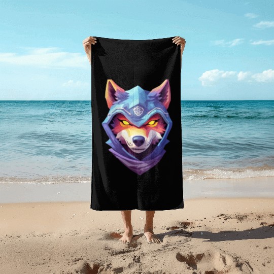 Hooded Alpha Wolf Ninja: Leader of the Night Beach Towels