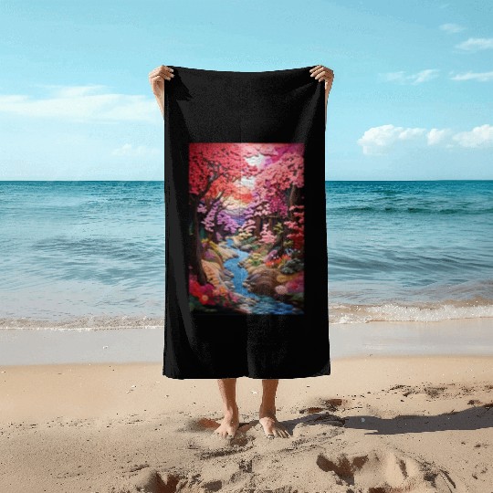 Multi-color Zen Garden river - Japanese Beach Towels