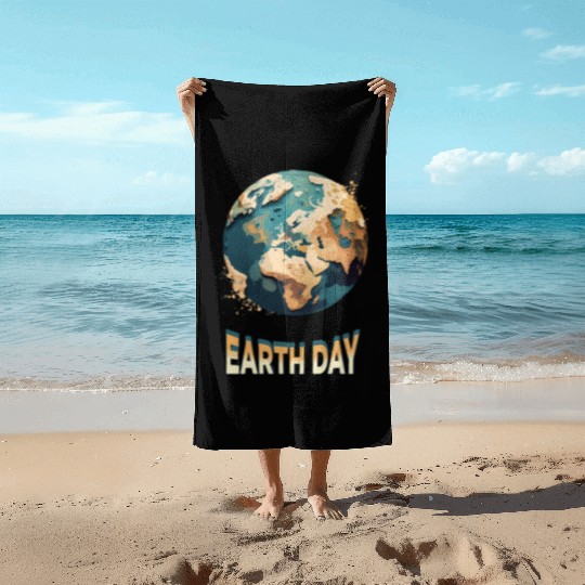 Earth Day: unique illustration earth design Beach Towels