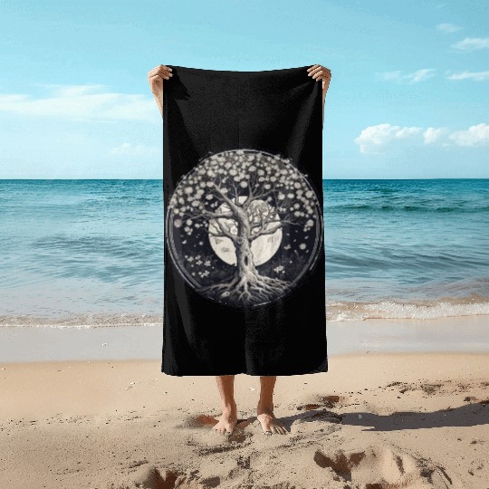 White Tree of Life Beach Towels