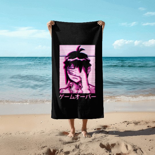 Vaporwave E Japanese Aesthetic Anime Sad E Beach Towels