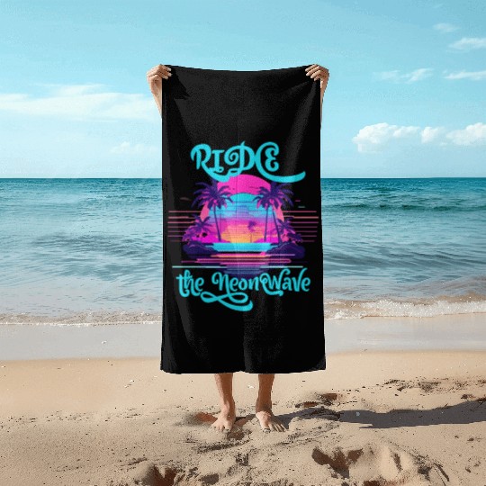 Neon Wave Dreams Ride the 80s Nostalgia Beach Towels