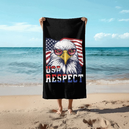 gift idea bald eagle american flag Beach Towels