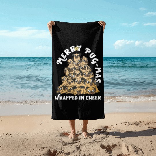 Pug Christmas Pug Santa Pug ornament Pug tree Pug Beach Towels
