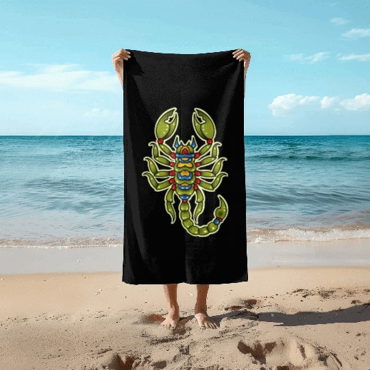 Neotraditional Scorpio In Green Beach Towels
