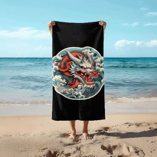 Japanese Dragon Beach Towels