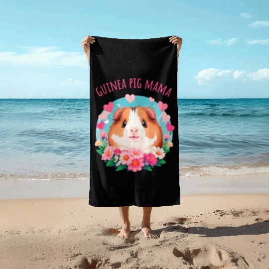 Guinea pig Mama Flowers and Hearts Beach Towels