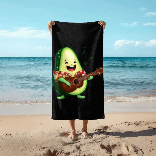 Tropical avocado with guitar Beach Towels