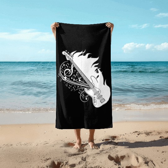 Bass Guitar Bassist Flames Beach Towels