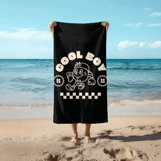 Beige Retro Mascot Cool Boy Beach Towels