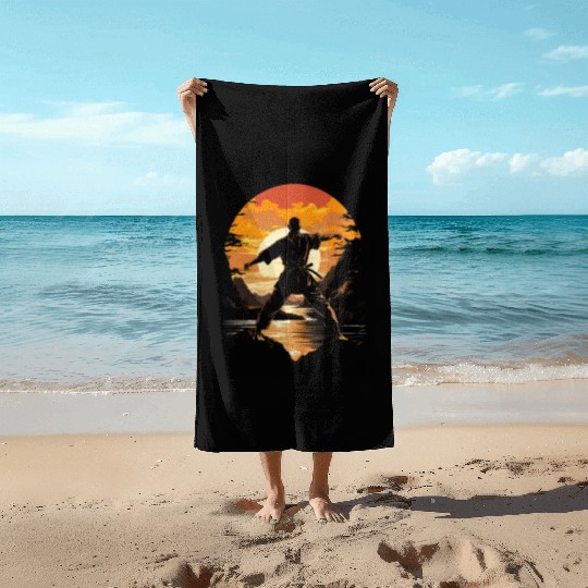Karate Taekwondo Fighter Martial Arts Sunset Beach Towels