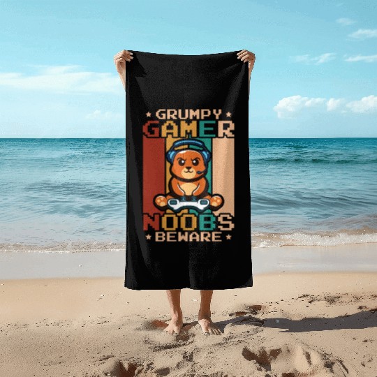 Gaming, Gaming, Video Game, Grumpy Cat Gamer Beach Towels
