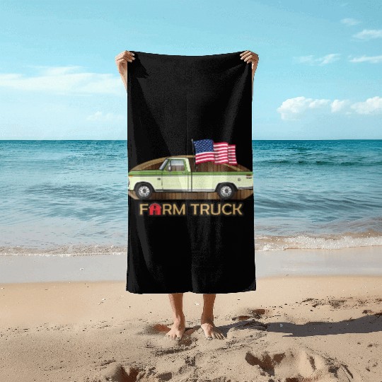 Farm Truck Light Green Beach Towels
