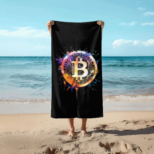 Bitcoin crypto colorful logo Beach Towels