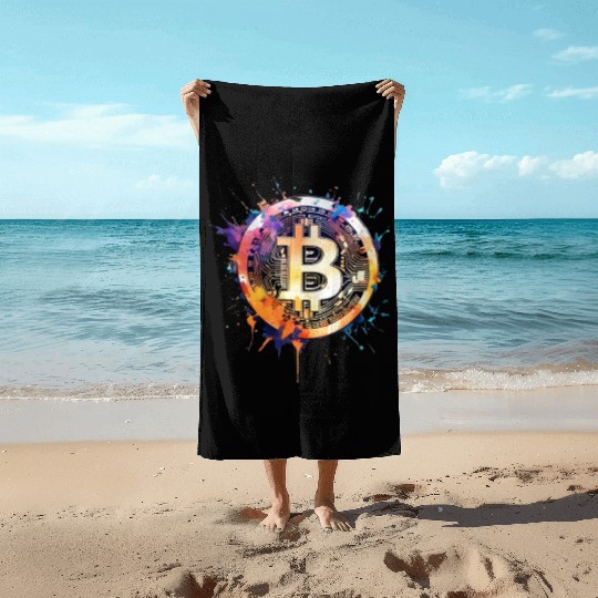 Bitcoin crypto colorful logo Beach Towels