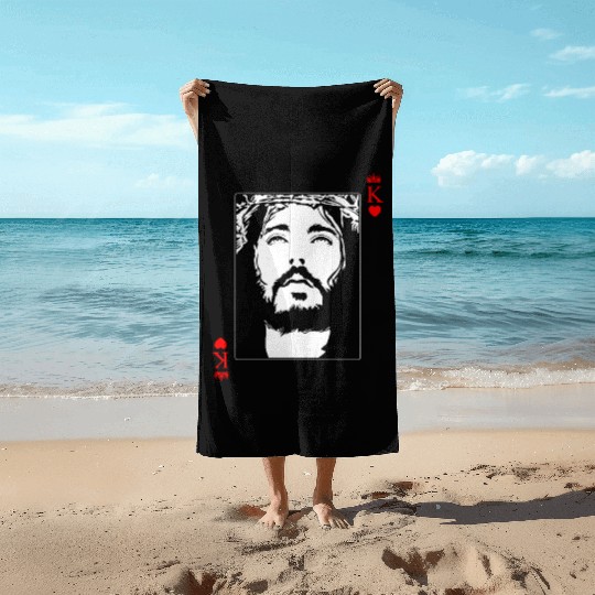 Jesus Is King Jesus King Of Hearts Card Christian Beach Towels