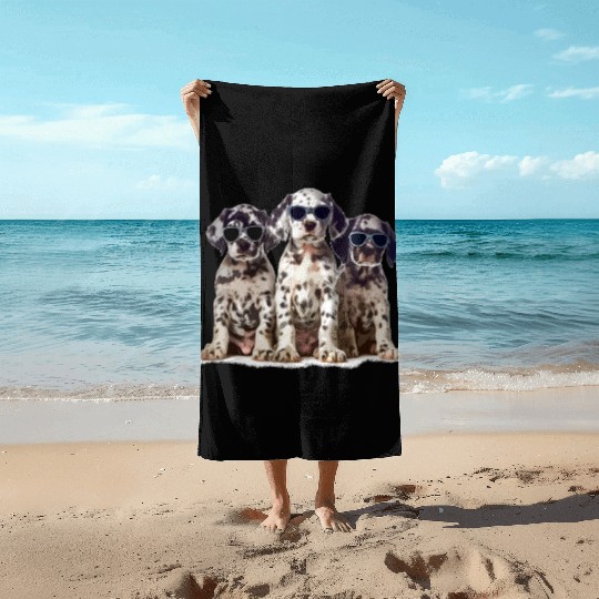Dalmatian with Glasses Funny Dog Lover Design Beach Towels