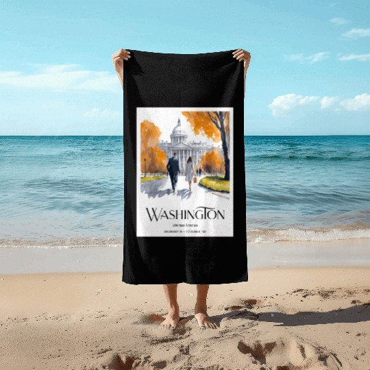 Watercolor painting loving couple in Washington DC Beach Towels