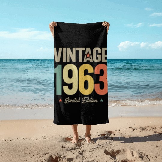 Vintage 60th Birthday Decorations Funny 1963 Beach Towels