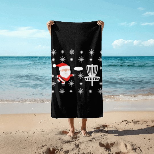 Santa Claus Playing Disc Golf Ugly Christmas T Shi Beach Towels