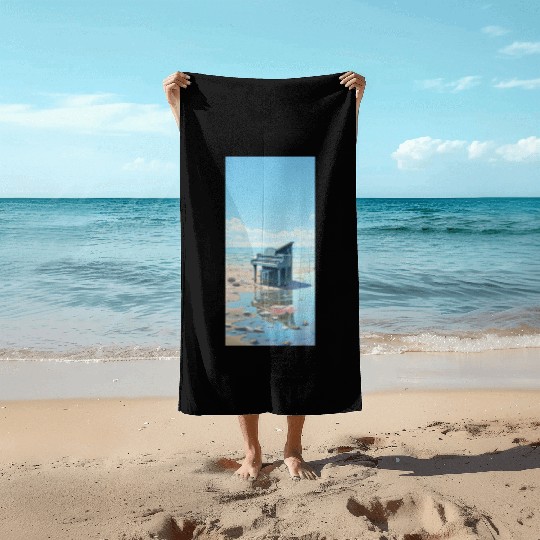 Beach and piano Beach Towels