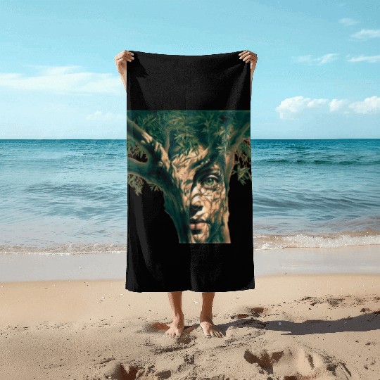 Olive tree and face Beach Towels