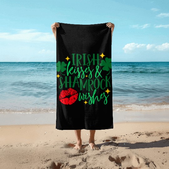 Irish Kisses And Shamrock Wishes Beach Towels