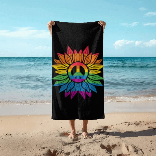 Rainbow Sunflower Love Is Love LGBT Gay Lesbian Beach Towels