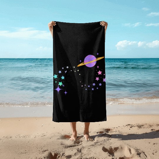 Angel Numbers 666 Purple Saturn with Stars Beach Towels