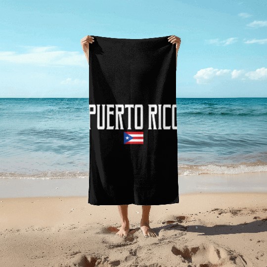 Puerto Rico Flag White Text Beach Towels