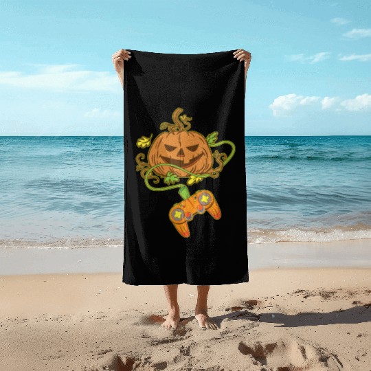 Halloween Jack O Lantern Video Game Controller Beach Towels