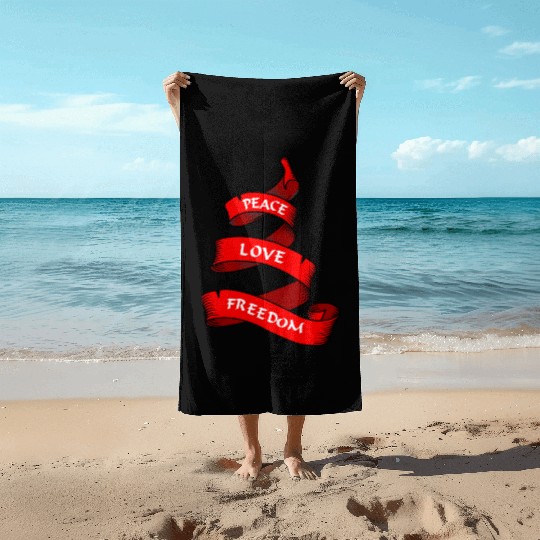 Peace love freedom red Beach Towels