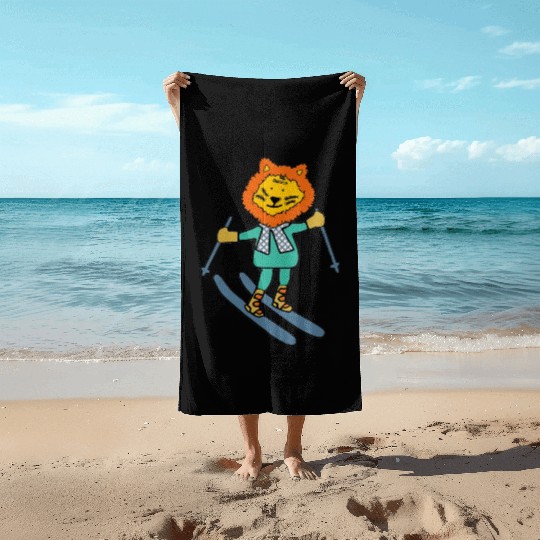 Liger skiing with fancy scarf Beach Towels