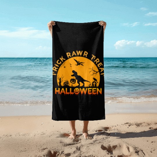 Trick Rawr Treat Dinosaur Stealing Pumpkin Beach Towels