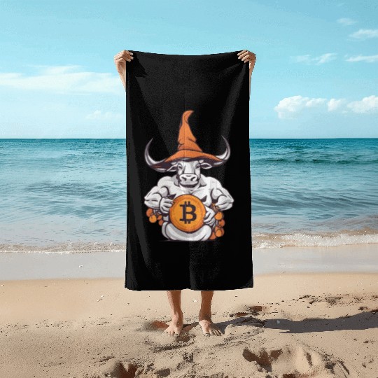Halloween Bitcoin Wizard Bull Beach Towels