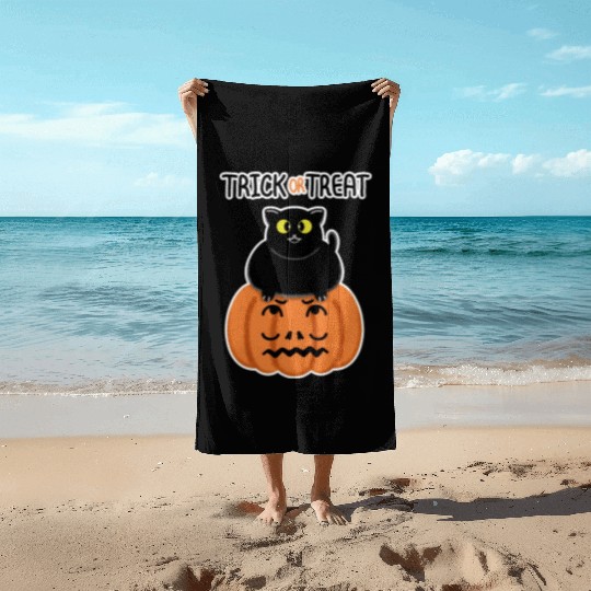 Trick or Treat Black lucky cat with sweetest eyes. Beach Towels