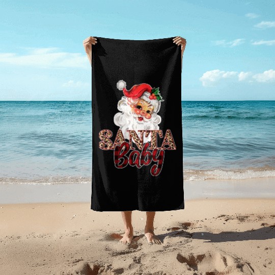 vintage retro Santa ,leopard and buffalo pattern Beach Towels