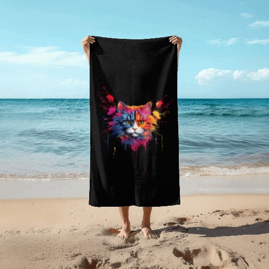 Color Explosion Persian Cat Beach Towels