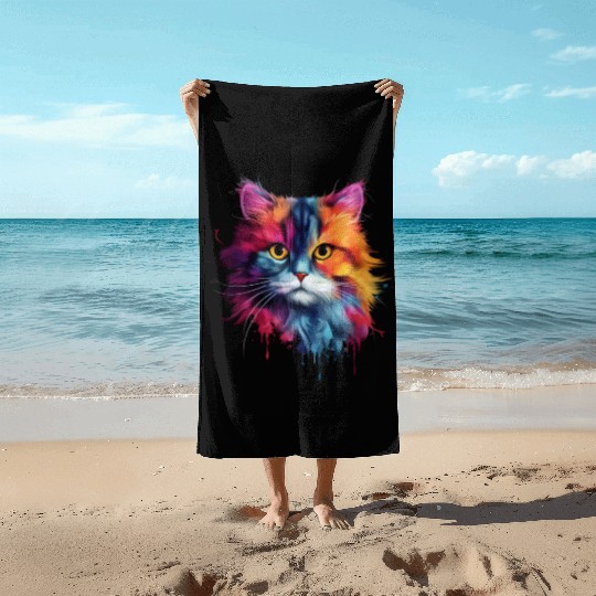 Persian Cat Living Atmosphere Beach Towels