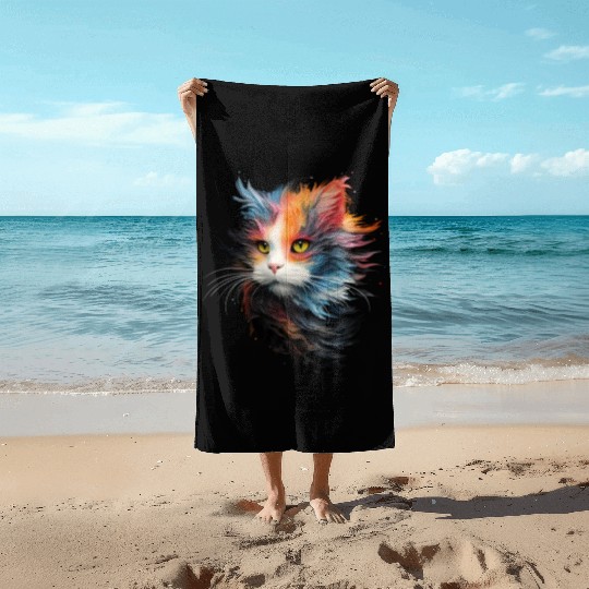 Persian Cat Masterful Animal Painting Beach Towels