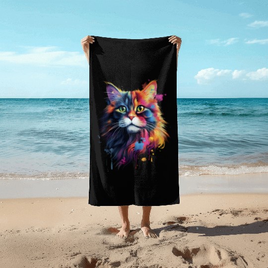 Color Explosion Persian Cat Art Beach Towels