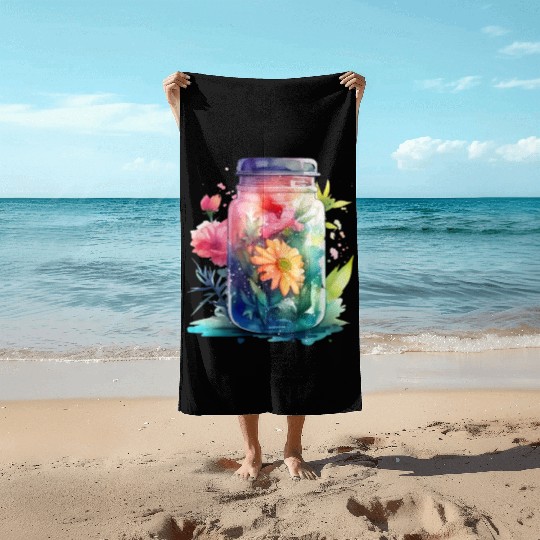 Vintage Wildflower Poster Green Botanical Wall Art Beach Towels