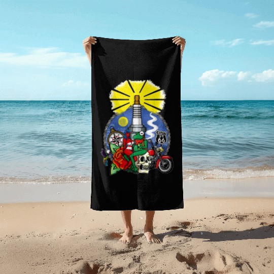 Pinup and night frog Beach Towels