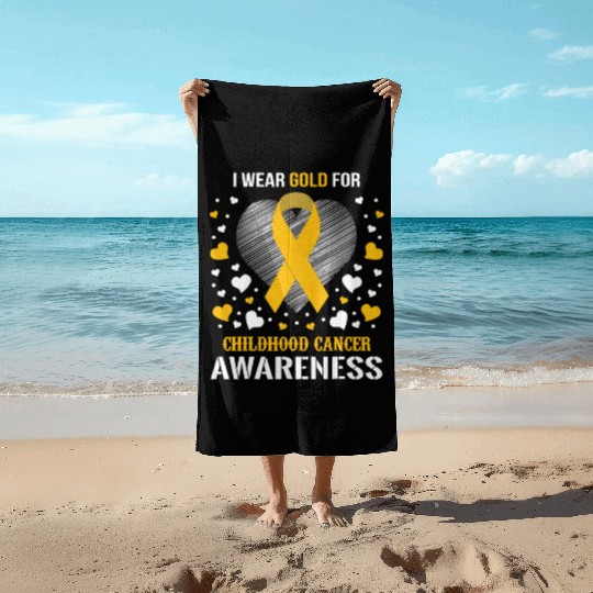 I Wear Childhood Cancer Awareness Supporter Ribbon Beach Towels