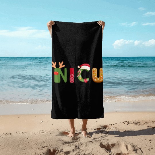 Cute NICU Christmas design Beach Towels