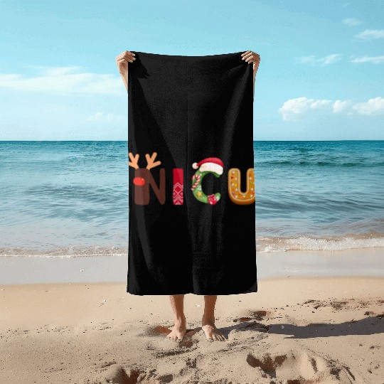 Cute NICU Christmas design Beach Towels