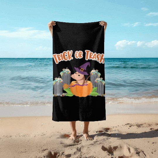 Trick or Trash Happy Halloween Beach Towels