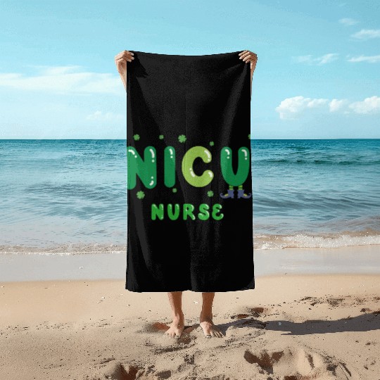 Cute NICU nurse St. Patrick's design Beach Towels