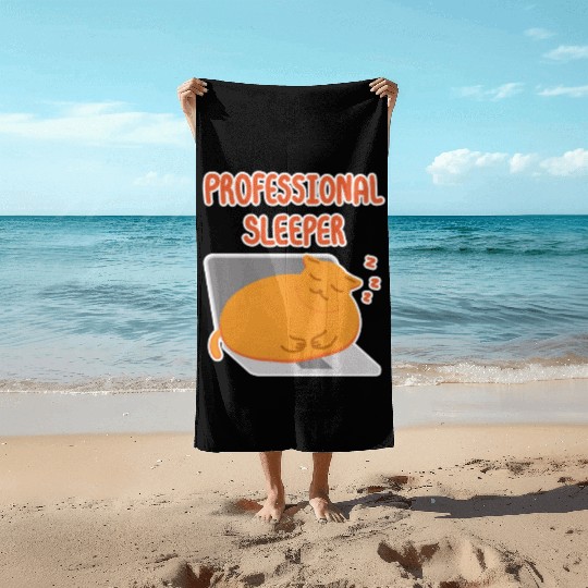 Professional Sleeper Lazy orange cat Beach Towels